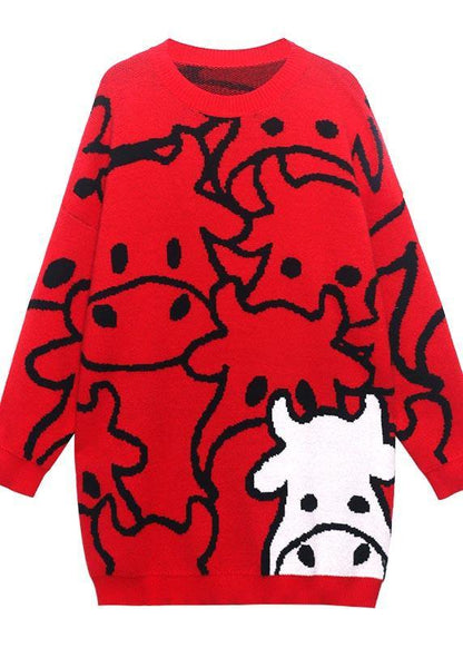 For Work Black Cartoon Flower Weaving Knit Blouse  O Neck Plus Size Knit Sweat Tops - SooLinen