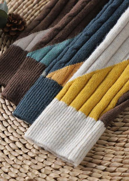 For Work Gray Blue Plaid Sweater Tops High Neck Oversized Sweaters - SooLinen