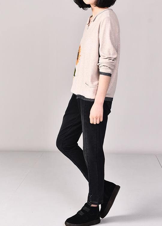 For Work beige knitted tops plus size loose  knitwear prints - SooLinen