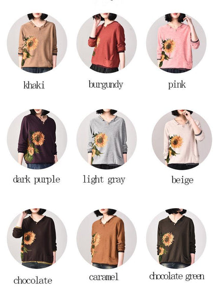 For Work beige knitted tops plus size loose  knitwear prints - SooLinen