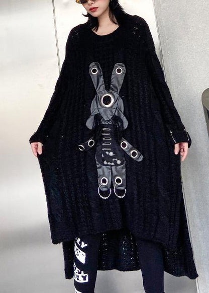 For Work black Sweater dress outfit Moda hollow out daily low high design sweater dress - SooLinen