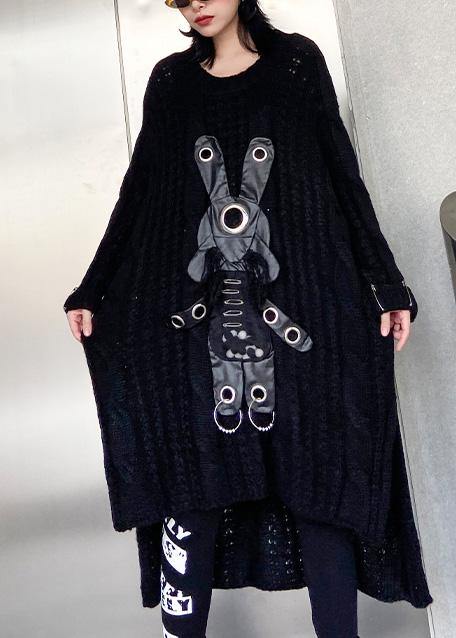 For Work black Sweater dress outfit Moda hollow out daily low high design sweater dress - SooLinen