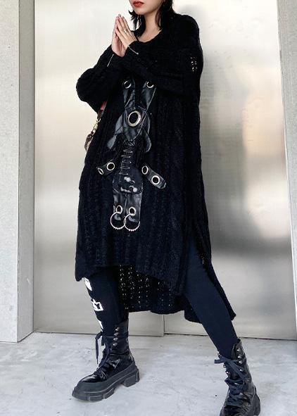 For Work black Sweater dress outfit Moda hollow out daily low high design sweater dress - SooLinen