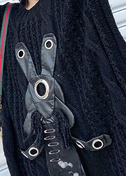 For Work black Sweater dress outfit Moda hollow out daily low high design sweater dress - SooLinen