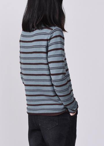 For Work blue knitted blouse plus size striped sweaters high neck - SooLinen