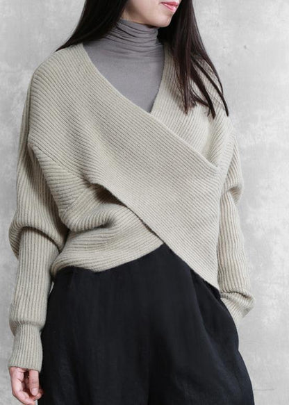 For Work blue knitted clothes plus size knit sweat tops v neck Batwing Sleeve - SooLinen