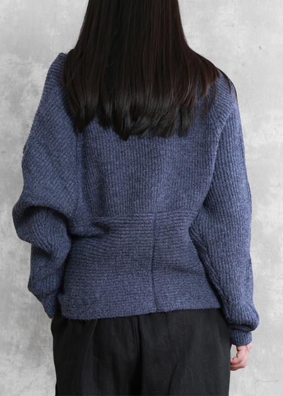 For Work blue knitted clothes plus size knit sweat tops v neck Batwing Sleeve - SooLinen