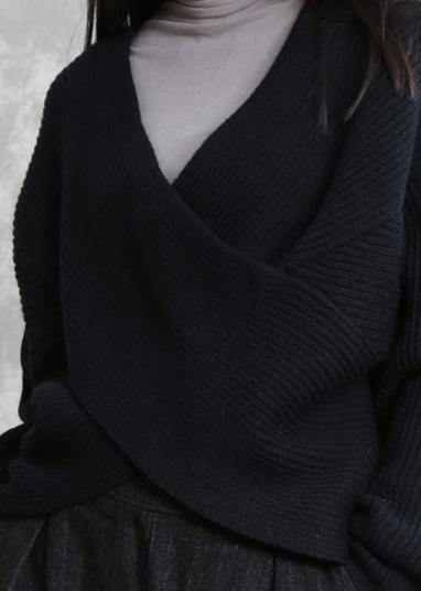 For Work blue knitted clothes plus size knit sweat tops v neck Batwing Sleeve - SooLinen