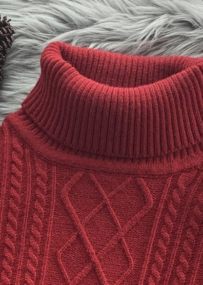 For Work burgundy Sweater Blouse low high design oversize high neck knitwear - SooLinen