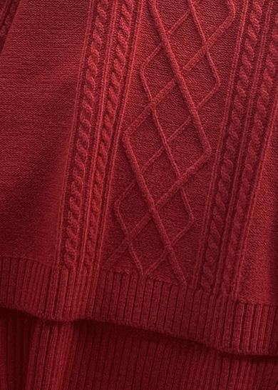 For Work burgundy Sweater Blouse low high design oversize high neck knitwear - SooLinen
