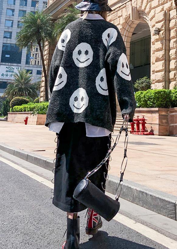 For Work dark gray print clothes trendy plus size o neck knit tops - SooLinen