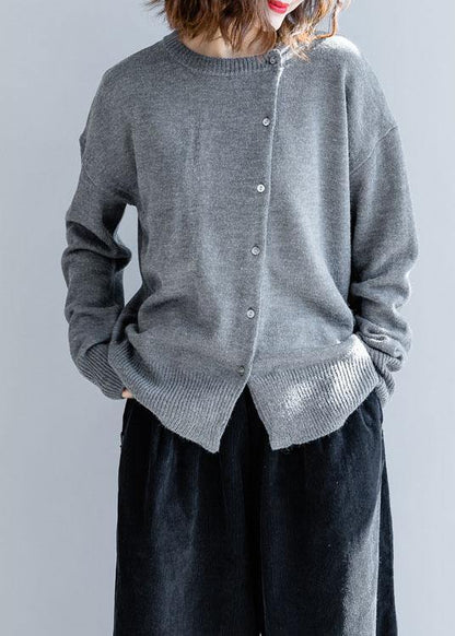 For Work gray knitted clothes trendy plus size o neck pockets sweaters - SooLinen