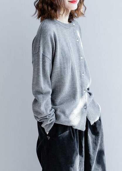 For Work gray knitted clothes trendy plus size o neck pockets sweaters - SooLinen