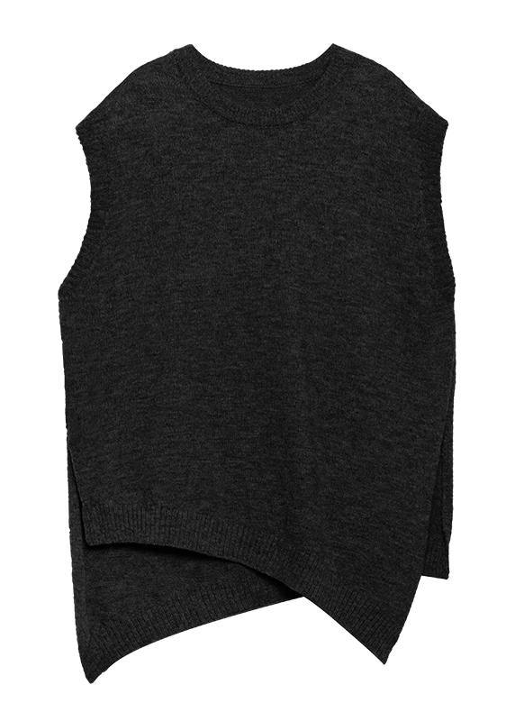 For Work gray sweater tops o neck sleeveless oversize knitwear - SooLinen