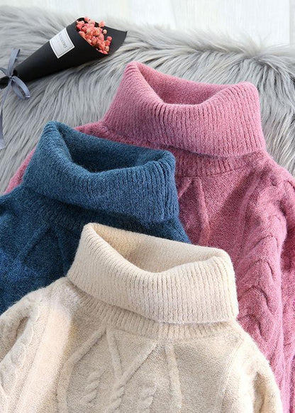 For Work high neck beige knitwear plus size spring knitted pullover - SooLinen