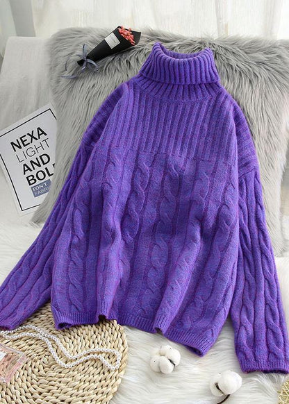 For Work high neck green knitwear plus size wild Blouse - SooLinen