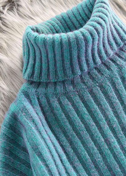 For Work high neck green knitwear plus size wild Blouse - SooLinen