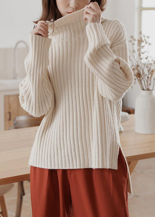 For Work high neck white sweaters plus size winter knitted top - SooLinen