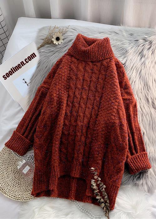 For Work navy clothes asymmetric hem oversized high neck knit tops - SooLinen