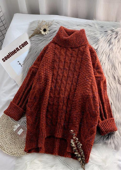 For Work navy clothes asymmetric hem oversized high neck knit tops - SooLinen