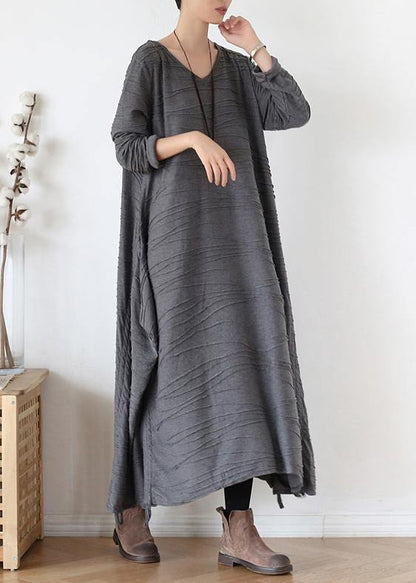 For Work o neck asymmetric Sweater dress outfit gray Funny knitted fall - SooLinen