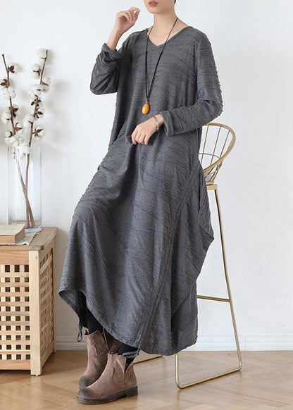 For Work o neck asymmetric Sweater dress outfit gray Funny knitted fall - SooLinen
