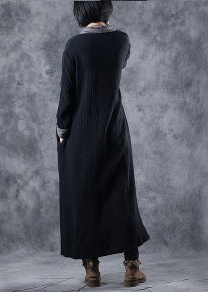 For Work patchwork Sweater v neck outfits Largo black DIY knit dress - SooLinen