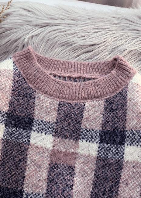 For Work purple knitted clothes warm oversized plaid knitwear - SooLinen