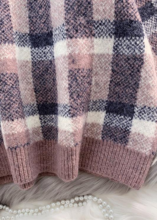 For Work purple knitted clothes warm oversized plaid knitwear - SooLinen