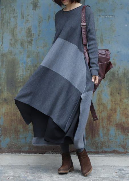 For Work side open Sweater patchwork dress outfit Quotes gray Ugly knit dress - SooLinen