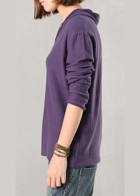For Work v neck wild sweater casual solid color sweaters purple - SooLinen