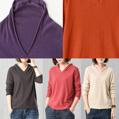 For Work v neck wild sweater casual solid color sweaters purple - SooLinen