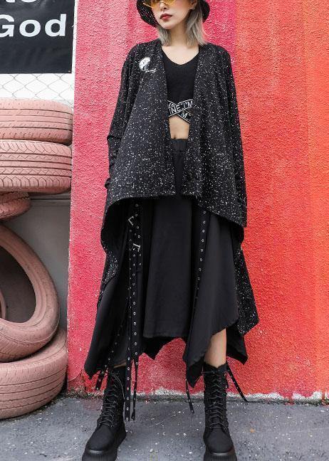 For fall blended outwear trendy plus size black asymmetric cardigan - SooLinen
