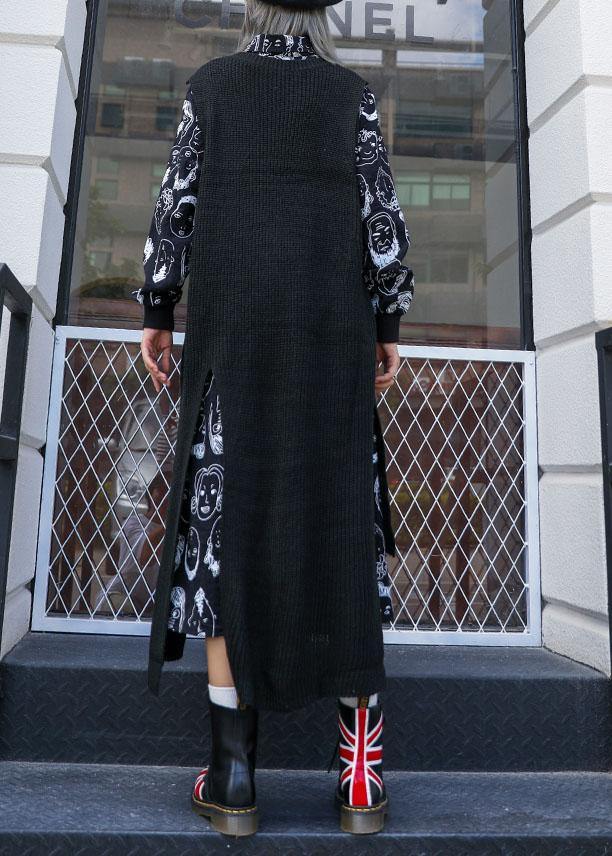 For two pieces Sweater Aesthetic plus size black asymmetric Big knit top fall - SooLinen