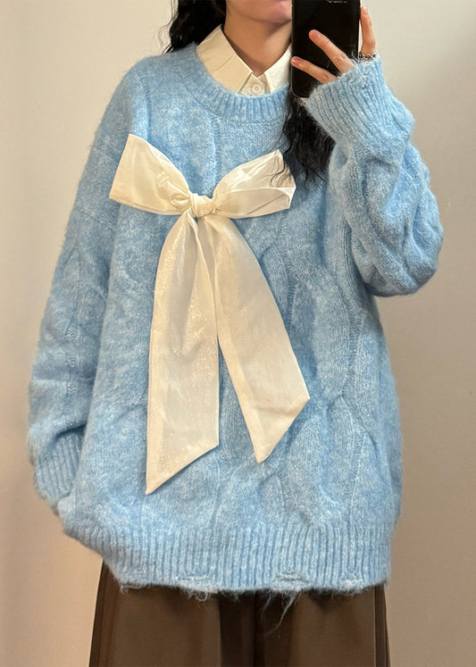 French Apricot Bow Hole Cozy Knit Sweaters Spring