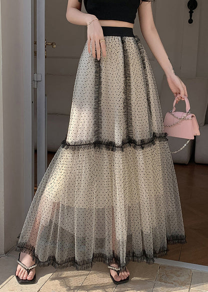 French Apricot Dot Ruffled Patchwork Tulle A Line Skirts Summer