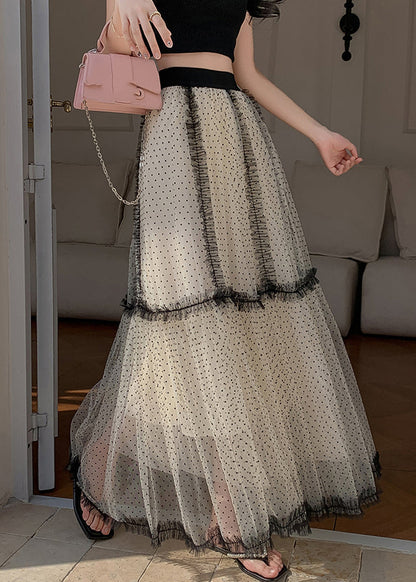 French Apricot Dot Ruffled Patchwork Tulle A Line Skirts Summer
