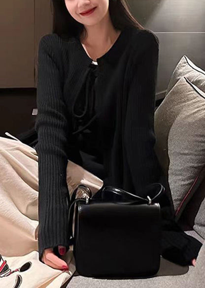 French Apricot O Neck Lace Up Knit Cardigans Spring