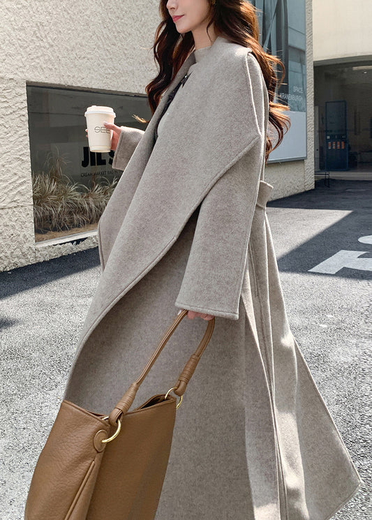 French Apricot Oversized Peter Pan Collar Woolen Trench Coats Winter