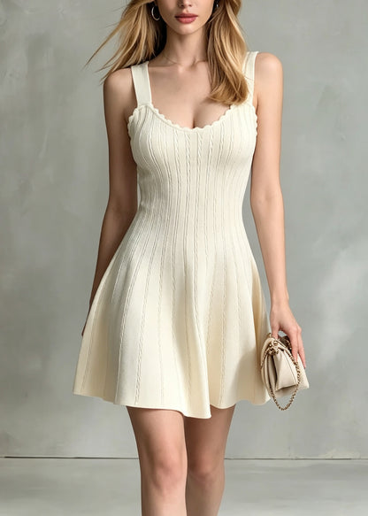 French Apricot Patchwork Knit Mini Dresses Sleeveless