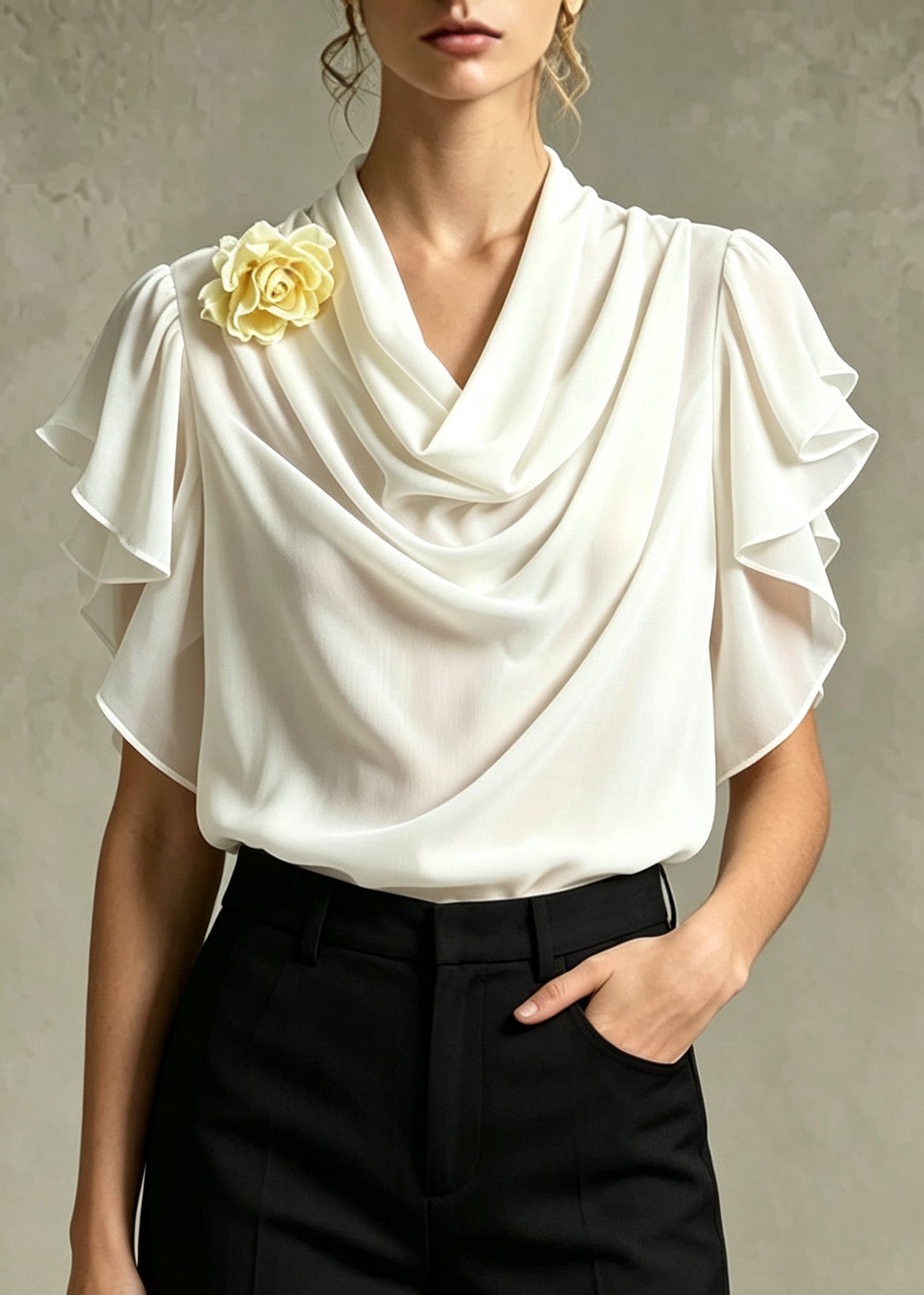 French Apricot Ruffled Floral Chiffon Shirt Tops Summer