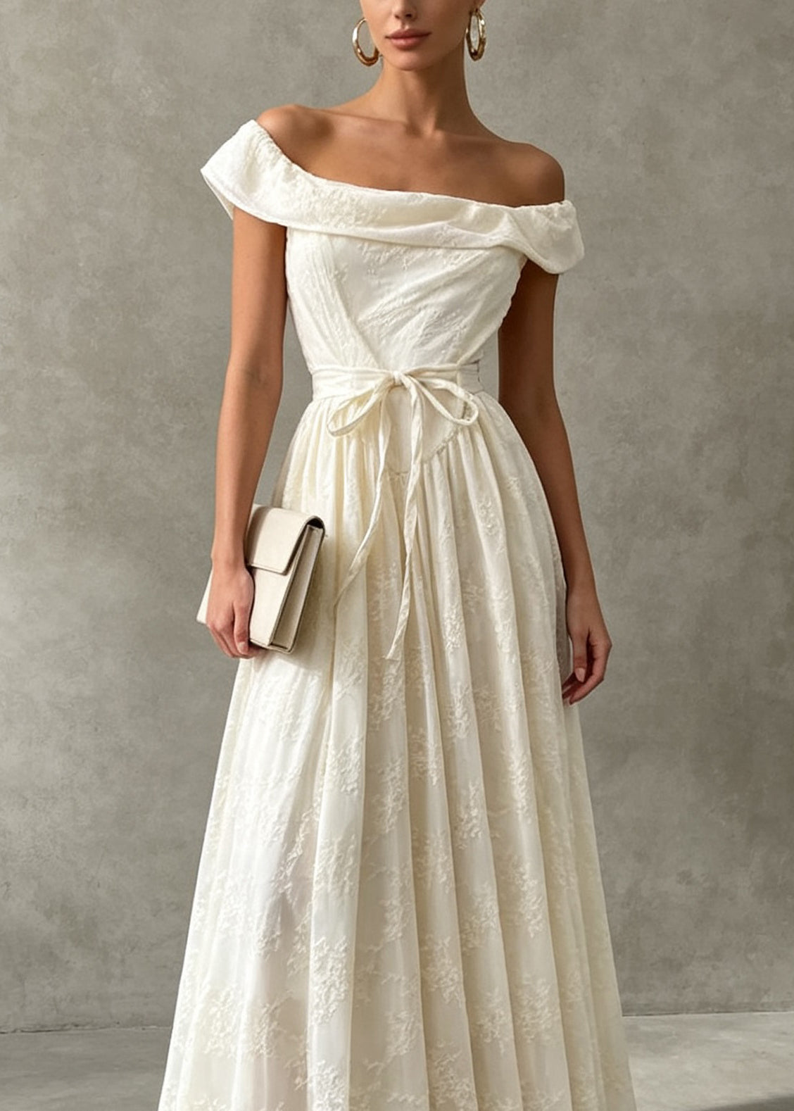 French Apricot Slash Neck Embroidered Patchwork Lace Dress Summer