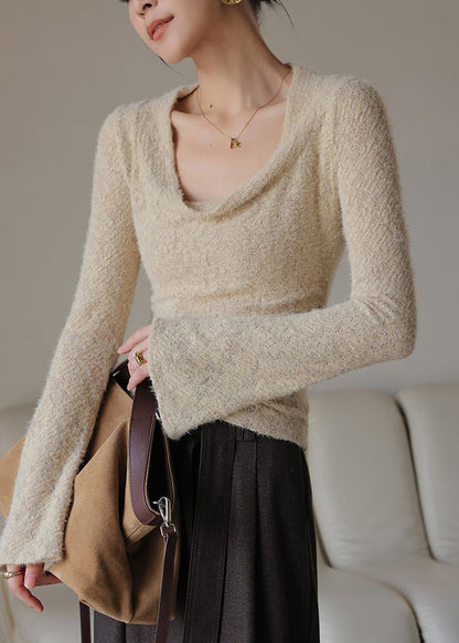 French Apricot Slim Fit Knit Top Flare Sleeve