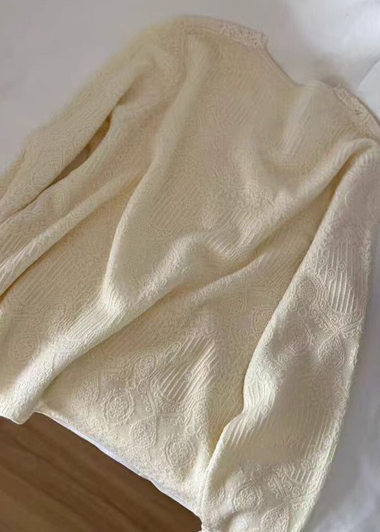 French Apricot V Neck Lace Patchwork Knit Tops Autumn