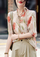 Load image into Gallery viewer, French Apricot V Neck Print Chiffon Top Summer