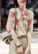 Load image into Gallery viewer, French Apricot V Neck Print Chiffon Top Summer