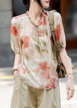 Load image into Gallery viewer, French Apricot V Neck Print Chiffon Top Summer