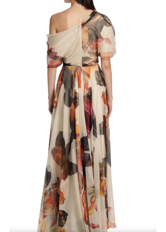 French Asymmetrical Print Chiffon Maxi Dresses Summer