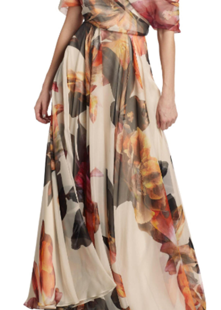 French Asymmetrical Print Chiffon Maxi Dresses Summer