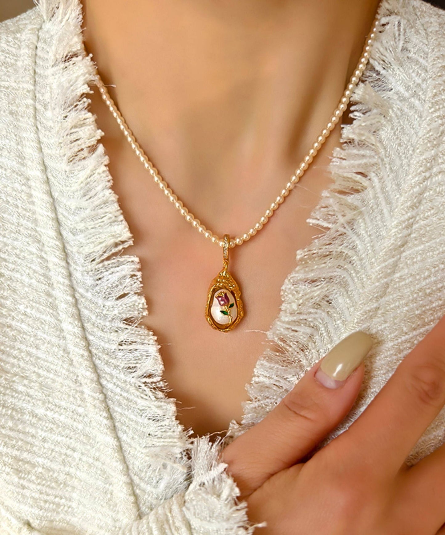 French Baroque Pearl Monet's Garden Pendant Necklace